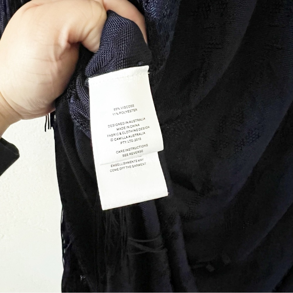 Camilla Navy Fringed Kaftan - Picture 11 of 11